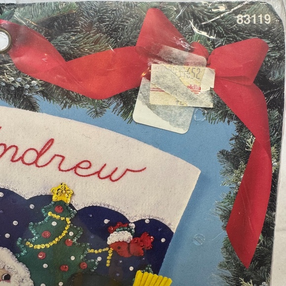 VTG 1994 Bucilla 83119 Needle Craft CHRISTMAS STOCKING SANTA FROSTY SNOWMAN 28" - Picture 6 of 7